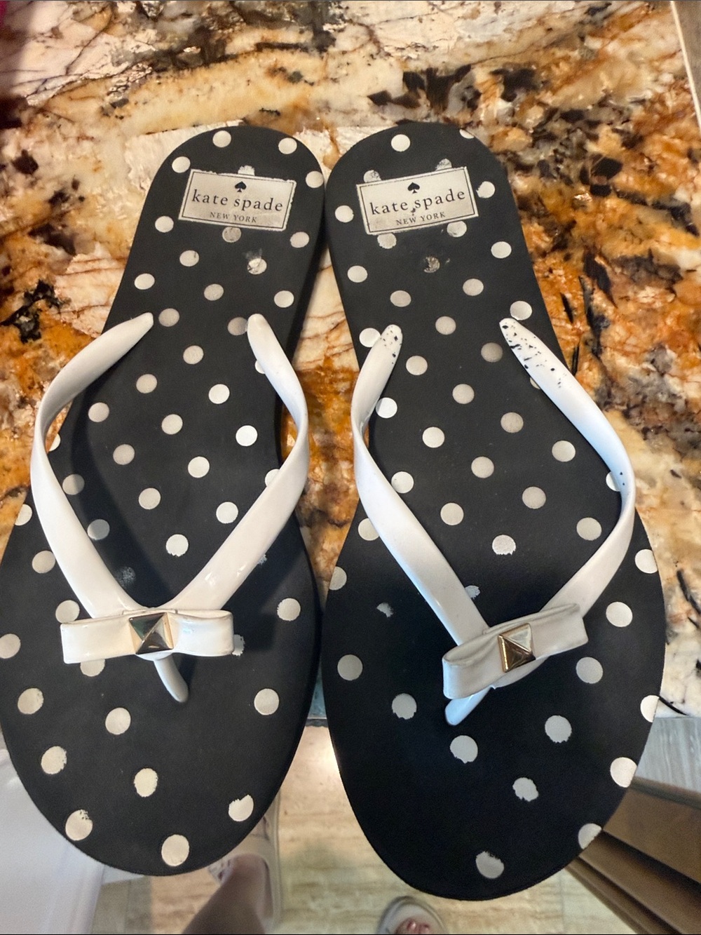kate spade Black and White Polka Dot Bow Flip Flops